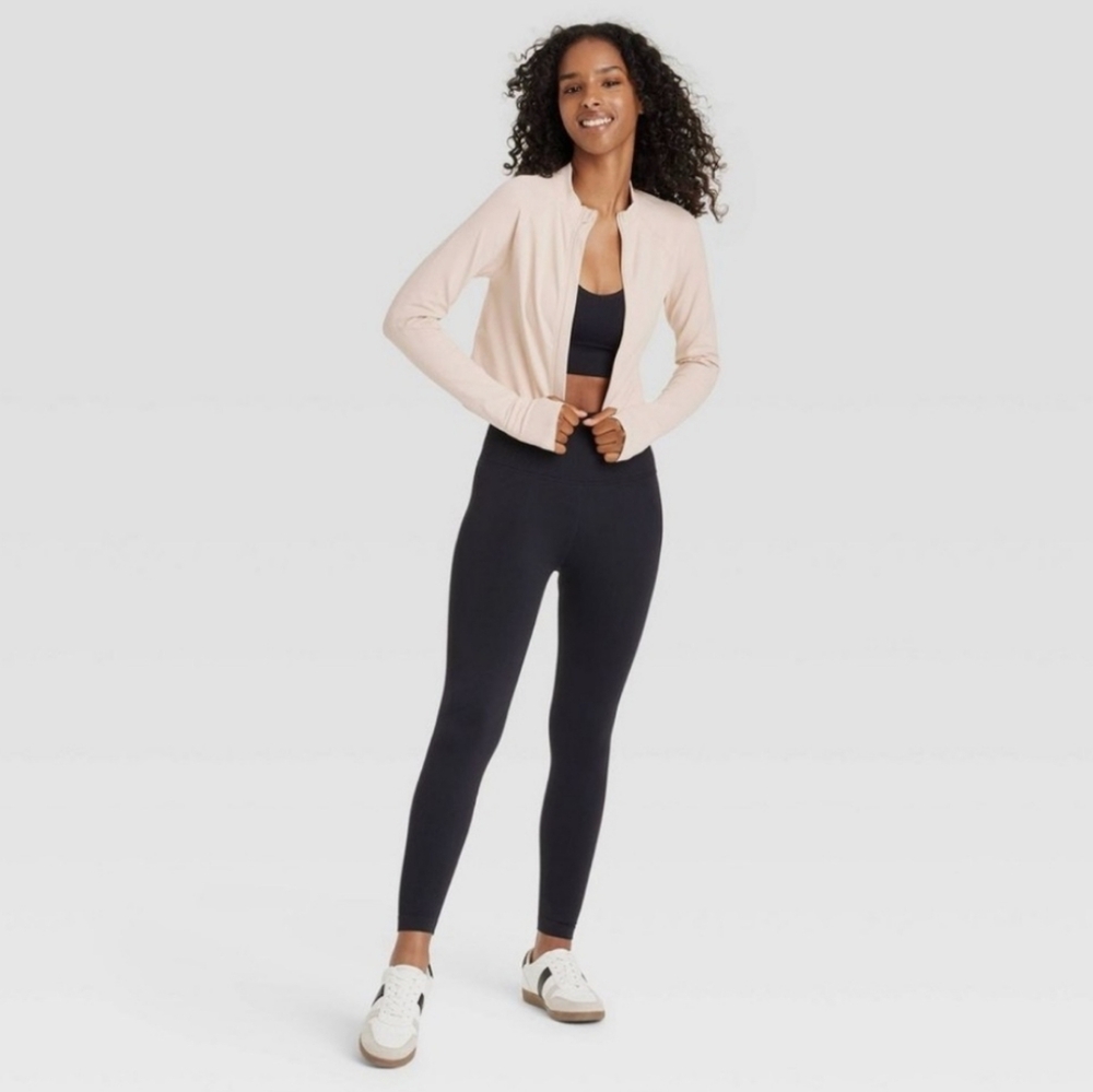 JoyLab Woman's Seemless Fitted Full Zip Kong Slleve Top ~ Moon